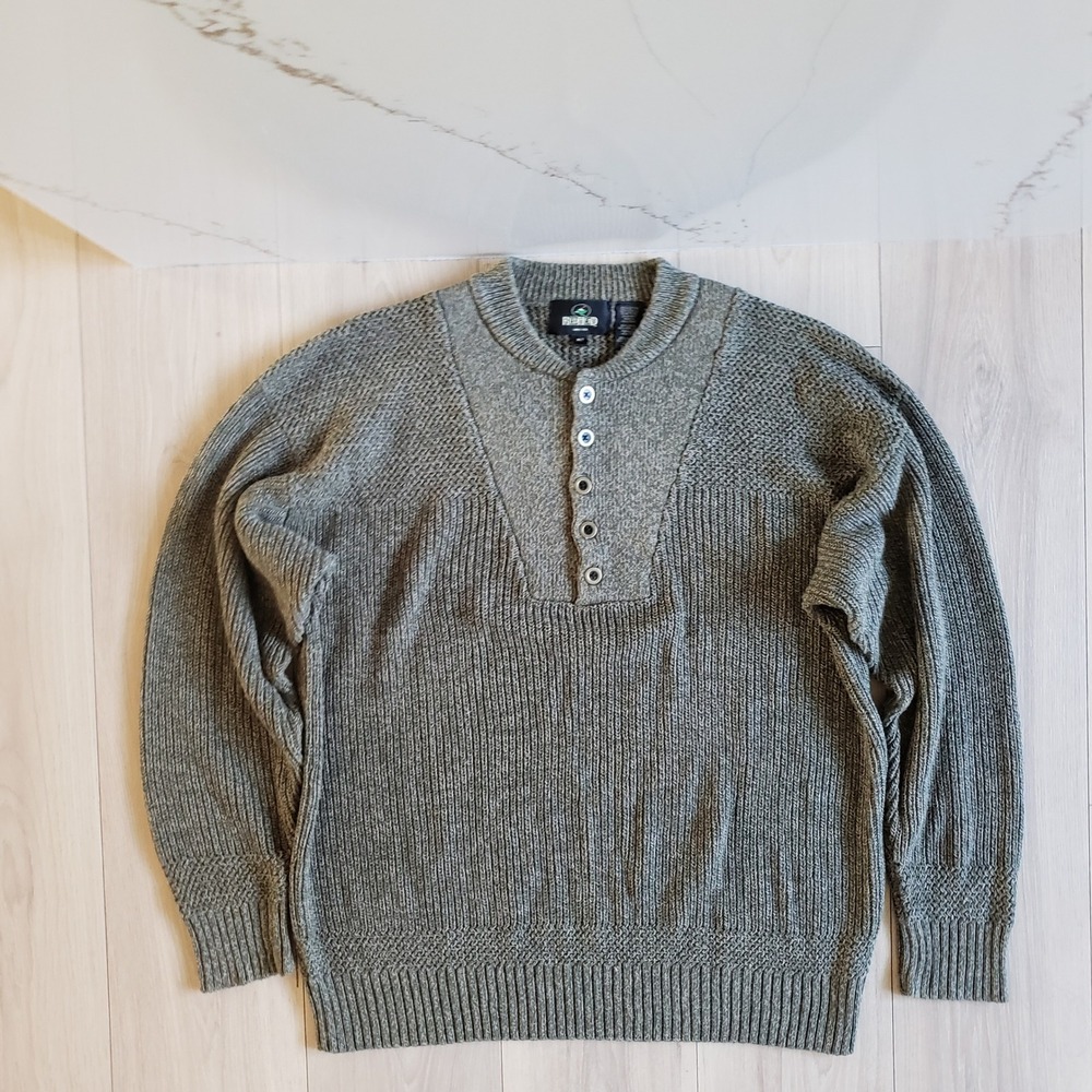 Vintage RedHead Sweater Mens XLT Olive Green Henley Chunky Knit Hong Kong Fisher